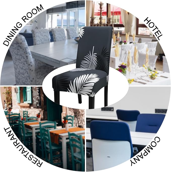 JQinHome Chair Covers for Dining Room Set of 6, High Stretch Removable Washable Parsons Chair Slipcover for Home Party Hotel Wedding Ceremony (Plume Black,6PCS)