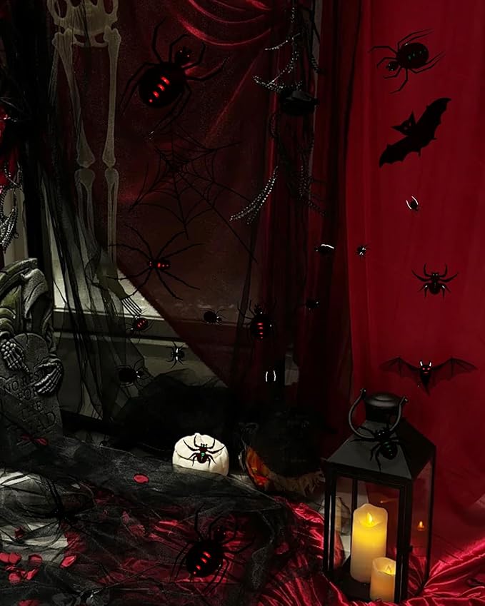 Bat Wall Decor, Spider Wall Decor Spider Net Decor Halloween Bats Decorations 3D Realistic PVC Bats Stickers for Outdoor DIY Home Decor Party Supplies 4pcs