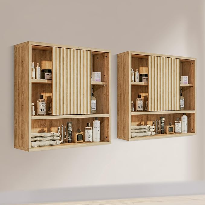 2 Pcs Bathroom Wall Cabinet Above Toilet Storage,Wall Mounted Storage with Adjustable Shelves, Space-Saving Modern Design for Bathroom & Laundry Room, Kitchen, Dining Room, Living Room