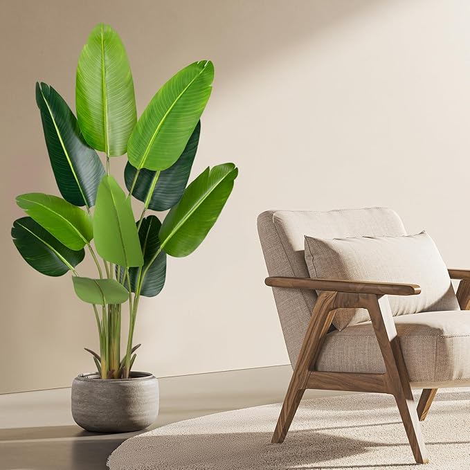 Artificial Bird of Paradise Plant 5.2Ft Fake Tropical Palm Tree with 10Trunks Faux Banana Leaf Trees in Pot for Home Indoor Outdoor Office Modern Decor Housewarming Gift(1Pcs)