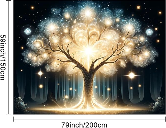 BlissYard Glowing Spirit Tree UV Black Light Tapestry 78x59 Inches Art Color Neon Light Background Bedroom Living Room Wall Party Decoration Fantasy Magical Forest Luminous Tree of Life Backdrop