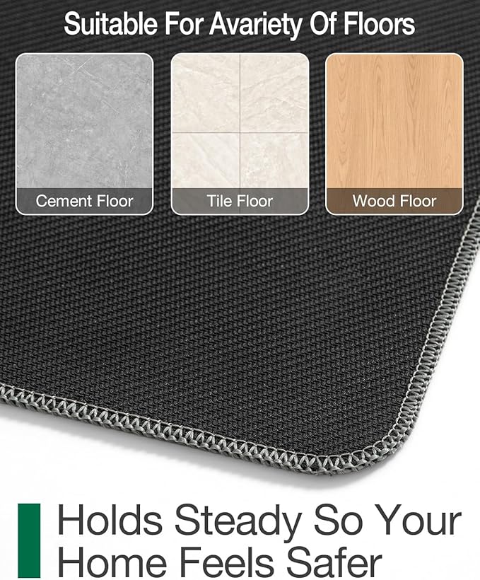 LUMI Ultra Thin Door Mat for Entryway, Low Profile Non Slip Rubber Backing Indoor Doormat, Easy Clean Welcome Entrance Mat for Inside House, Patio, Greenish Grey 20"x32"