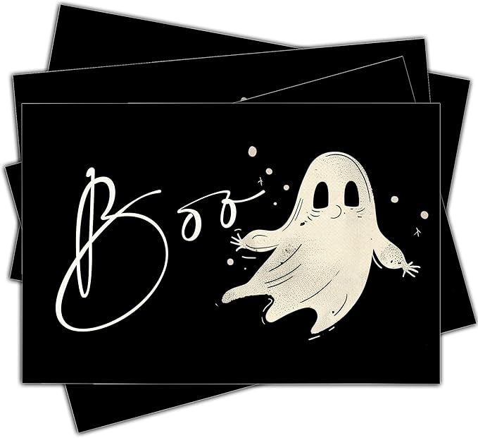 Funny Halloween Placemats Set of 4, 12x18 Inch Boo Decorative Table Mats, Washable Heat Resistant Place Mats for Kitchen Dining Table, Halloween Themed Decoration for Home-B03