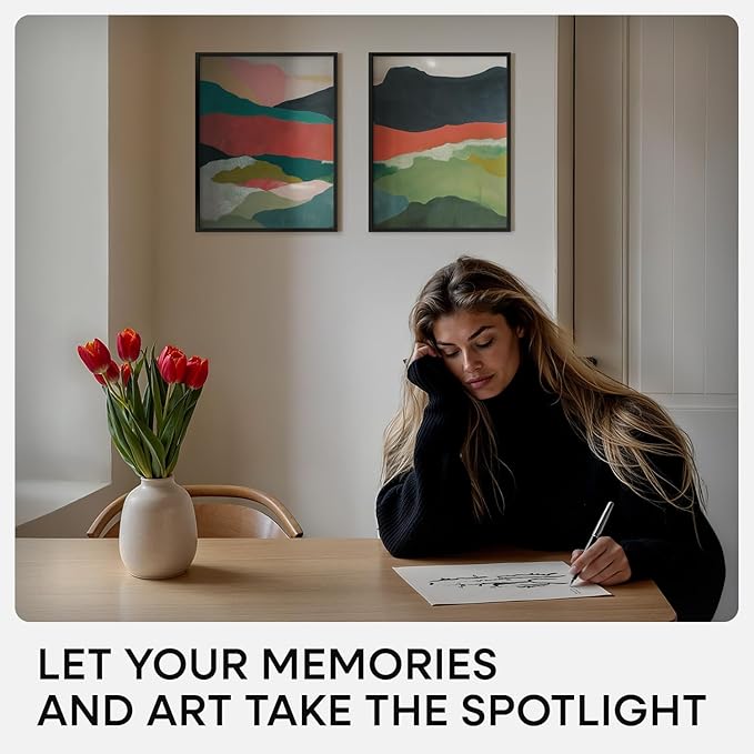 Homeforia 12x16 Picture Frame Black, High End Metal 12x16 Poster Frames with Mat 9x12 for Photo, 12 x 16 Black Frame Matted to 9 by 12 inch Print, 16x12 Thin Frames, Tempered Glass, Wall Kit, Set of 1