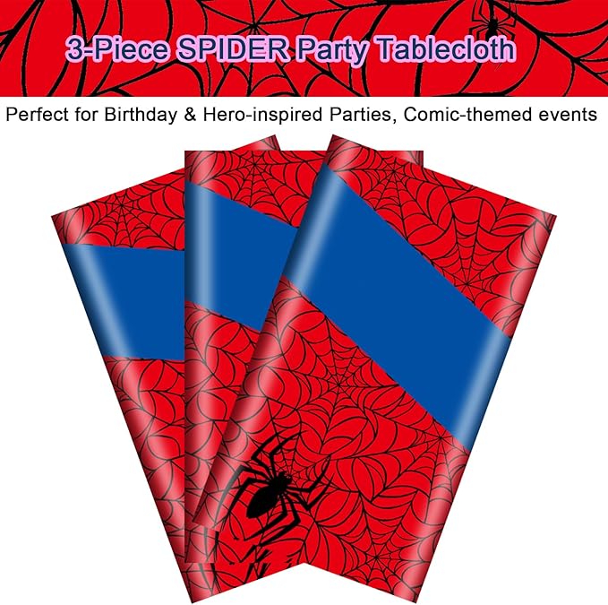 6-Pack Spider Theme Tablecloths - 54x108 Inch Disposable Plastic Table Covers for Birthday & Halloween Parties, Red & Blue Web Design Decorations for Little Ones, Adults, Indoor/Outdoor Event