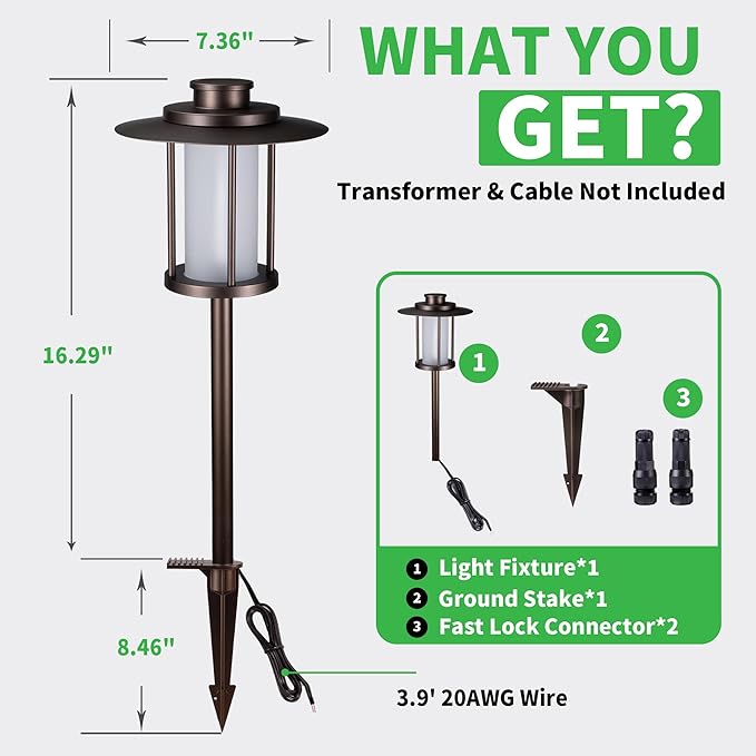 Low Voltage Pathway Lights - 2700K/3000K/3500K/4000K/5000K Selectable Landscape Path Light Wired, 12V IP65 Waterproof Walkway Lamp, Lantern Shape LED Aluminum ORB for Outdoor Yard Garden
