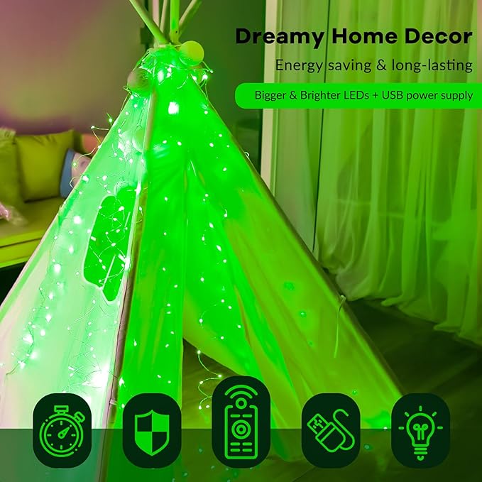 HXWEIYE 300LED Green Fairy Curtain Hanging Lights with Remote 8 Modes Timer for Bedroom, 9.8x9.8Ft USB Plug in Christmas Fairy String Lights for Outdoor, Weddings, Party, Garden, Wall, Decorations