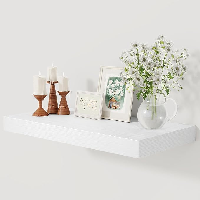 12 Inch Deep White Floating Shelves, 24 x 12 Floating Shelf for Books, Rustic Wood Deep Wall Shelves for Home Storage & Display, 2" Thicked Shelves for Kitchen, Living Room, Bedroom, 1 Pack