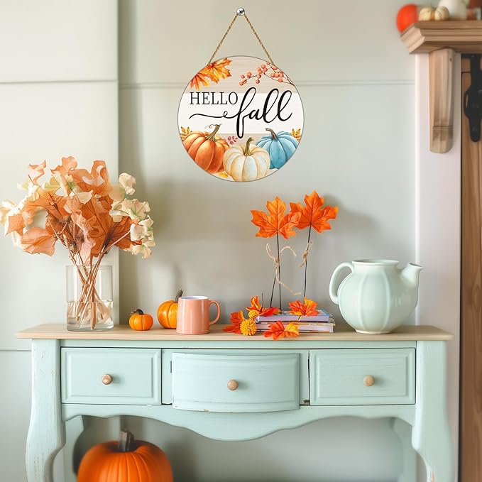 Fall Decorations for Home Fall Door Decor Pumpkin Wall Decor Pumpkin Patch Maple Leaf Hanging Sign Wooden Front Door Hanger for Harvest Farmhouse Porch Indoor Outdoor Home Decorations