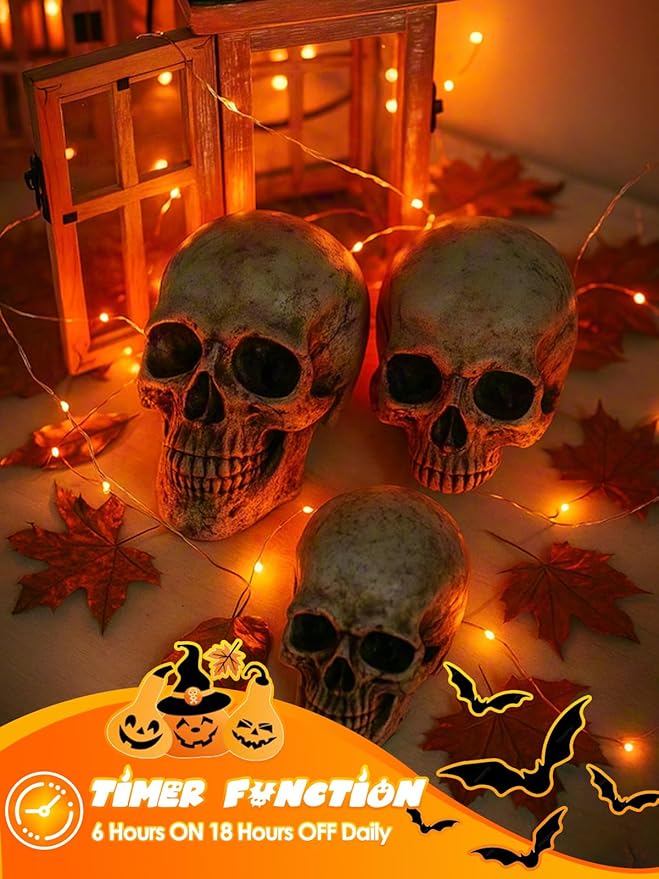 4 Pack 20FT 60LED Halloween Battery Operated Fairy Lights with Timer, Waterproof Battery String Lights Outdoor Indoor, Battery Twinkle Lights for Bedroom Wedding Birthday Party Halloween (Orange)