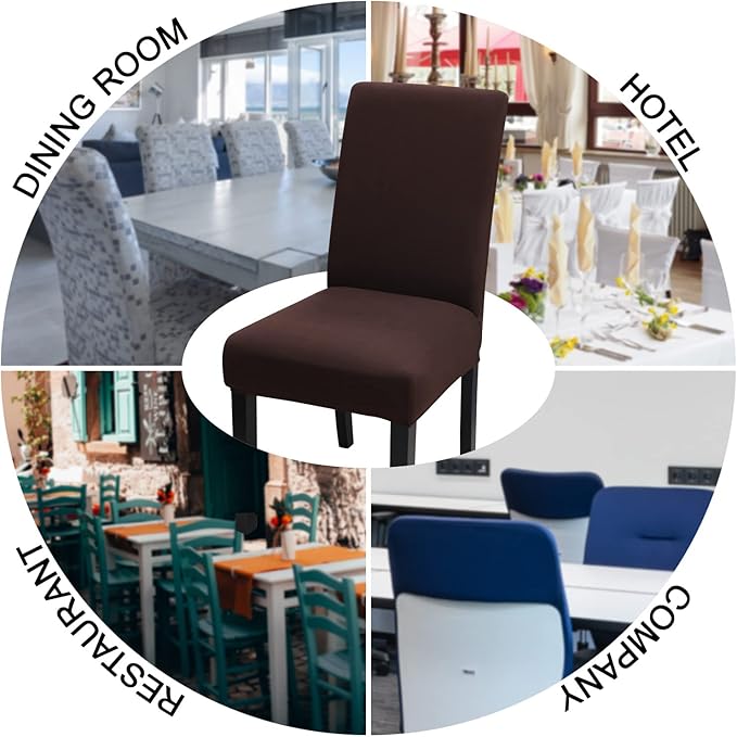 JQinHome Dining Room Chair Covers Set of 8, High Stretch Chair Slipcover Removable Washable Chair Seat Protector Cover for Home Party Hotel Wedding Ceremony (Coffee)