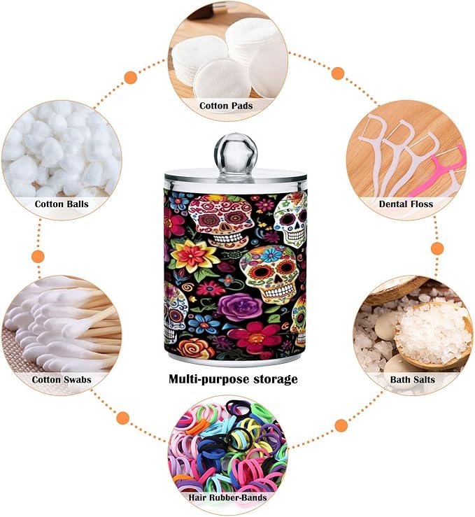 Colorful Skulls 2PC Airtight Transparent Plastic Storage Jar Food Storage Container Plastic for Food Herbs Tea etc with Storage Lid easy to use and clean With lid Easy To Use