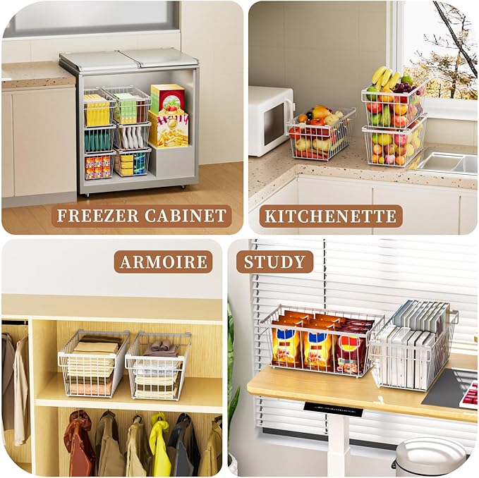 5 Pack Stackable Deep Freezer Organizer Bins ,Upgraded Bottom Leak-Proof net,Encryption and Hardening , Freezer Organizer Bins for 5 to 7 Cu.FT Small Chest Freezer, Easy Get Bottom Foods