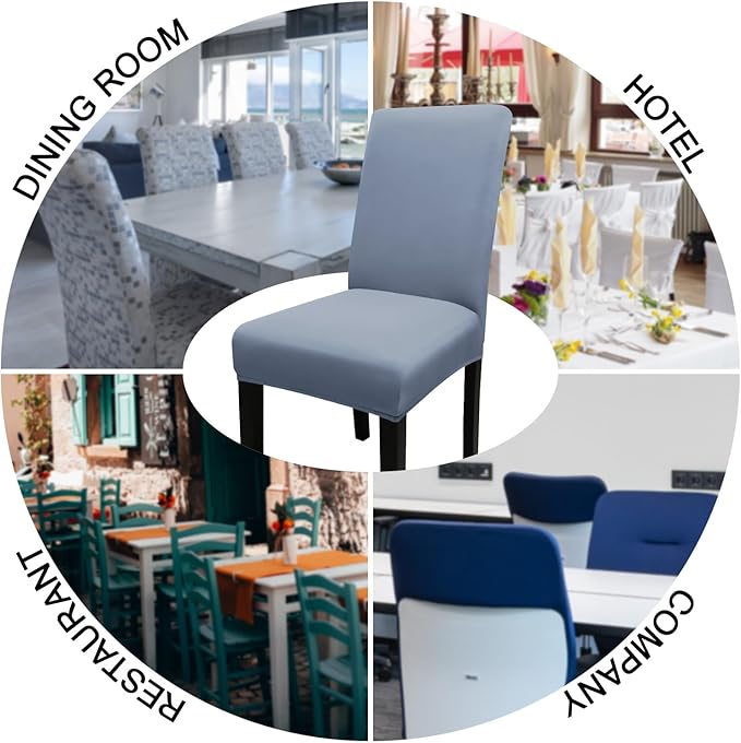 JQinHome 6 Pcs Dining Chair Slipcover,High Stretch Removable Washable Chair Seat Protector Cover for Home Party Hotel Wedding Ceremony(Light Grey)