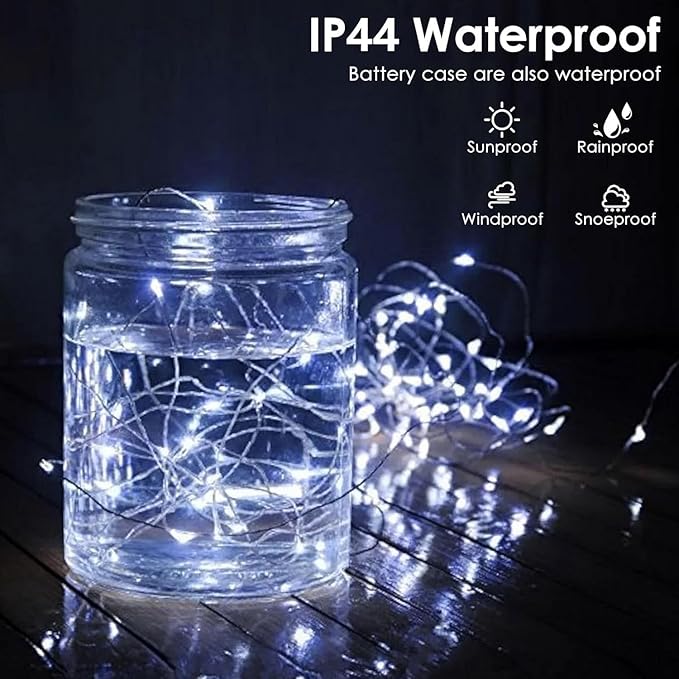 4-Pack Fairy Lights Battery Operated with Remote, Waterproof 33FT 100 LED Battery String Lights Outdoor Indoor, 8 Modes Twinkle Lights with Timer for DIY Home Centerpiece Christmas Decor (Cool White)