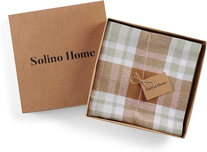 Solino Home Linen Tablecloth 54 x 102 Inch - 100% Pure Linen Fall Harvest Plaid Table Cloth for Rectangle Tables - Machine Washable Tablecloth for Autumn, Halloween, Thanksgiving