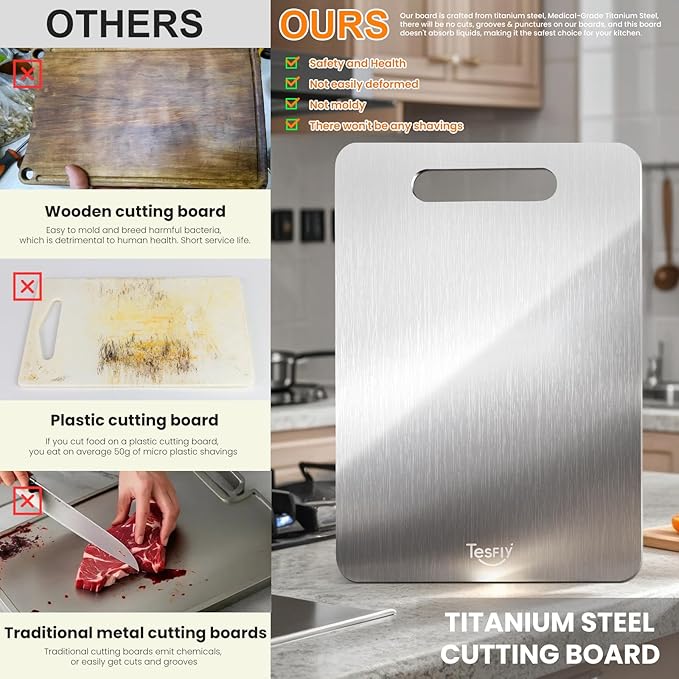 New Titanium Cutting Board - 100% Pure Titanium Cutting Boards For Kitchen,Easy to clean, Double-sided food-grade Cutting Board For Cutting Meats, Fruits And Vegetables(18 * 12)