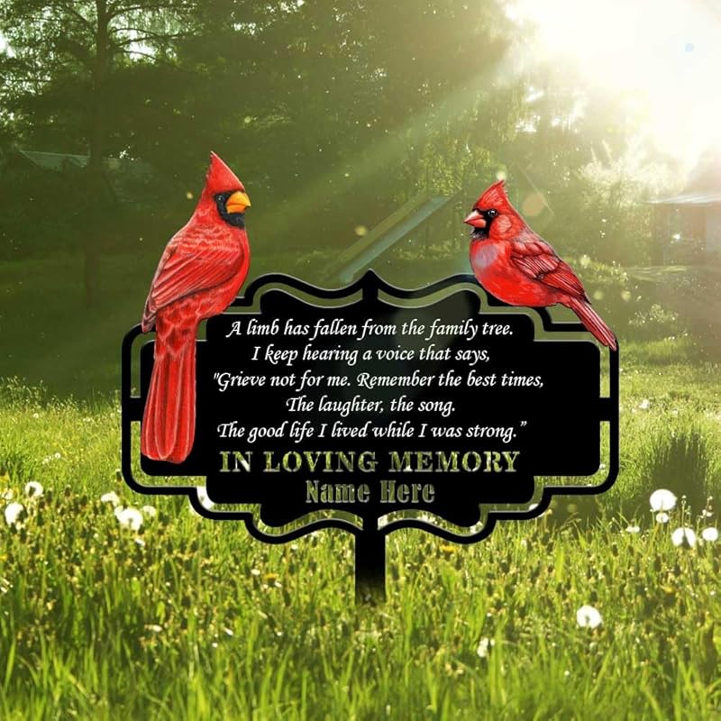 Personalized Cemetery Memorial Metal Stakes, Cardinals Memorial Grave Markers,Graden Decorations for Loss of Mother Father, Outdoor Sympathy Decor Gift
