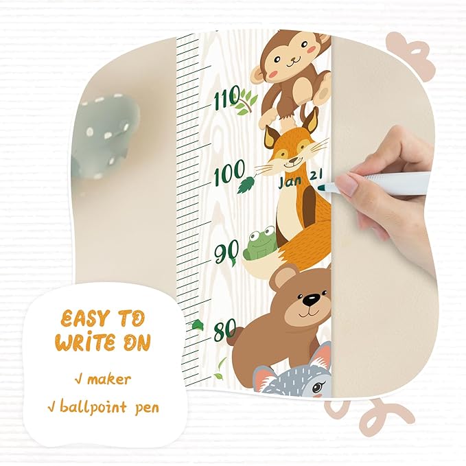 Personalized Name Growth Chart Wall Decor for Kids – Canvas Removable Height Chart Measuring Ruler 59" x 7.9" (Zoo)