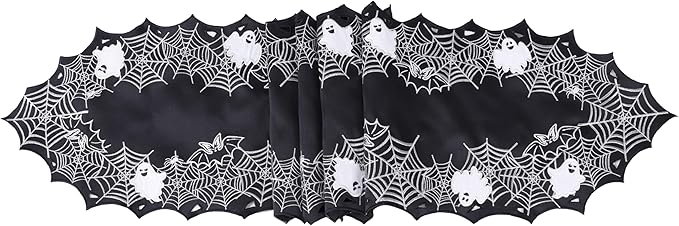 Chlophy Halloween Table Runner Black Spider Web Table Runner Gothic Embroidered for Kitchen Dining Halloween Dรฉcor Home Party Table Decoration 72in