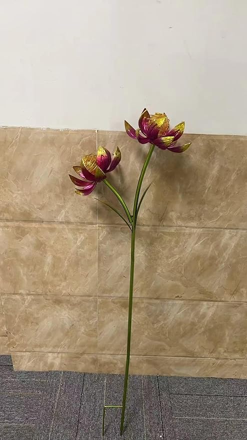 Solar Wind Spinner Outdoor, 63 Inch Metal Wind Spinner Yard Art with Lights - Twin Flower Design Pinwheels for Yard and Garden Decor, Solar Garden Decor