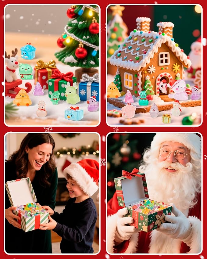 75 Pcs Miniature Christmas Figurines - Luminous Mini Resin Figures to Hide, Glow in The Dark Resin Animals for Micro Landscape Aquarium Fairy Garden Dollhouse Decor