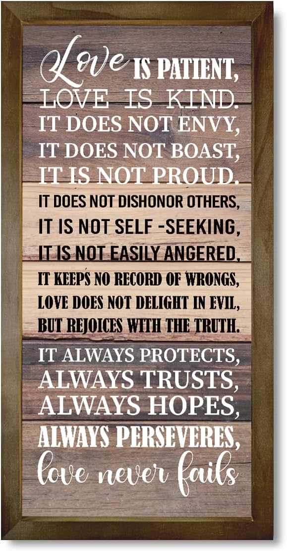 Love is Patient Love is Kind Wall Art, 1 Corinthians 13 Wall Art, God Walls Decor, Hanging Frame Bible Verses Walls Décor, Christian Gift