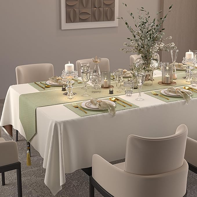 Rectangle Table Cloth 72''x54'' - Waterproof Heavy Thick Table Cover, Plain Weave Fabric Tablecloth for Kitchen Dining Room Wedding Party Tables Decor- Cream