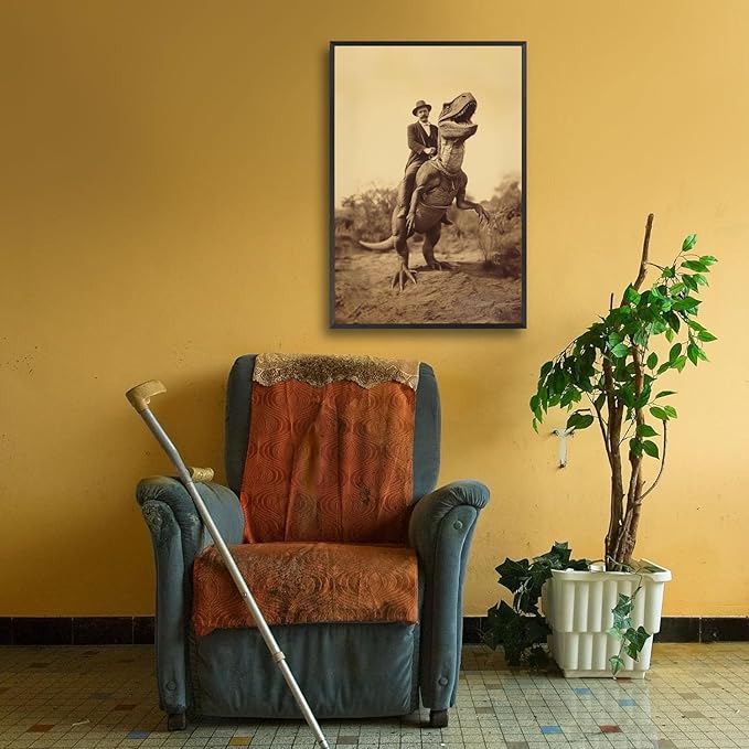 Generic Goth Decor Antiqued Wicca Art Poster Dark Academy Dinosaur And Cowboy Canvas Wall Art Horror Posters Spooky Indoor Art Family Bedroom Office Space Decor 16X24inch Aluminum Framed