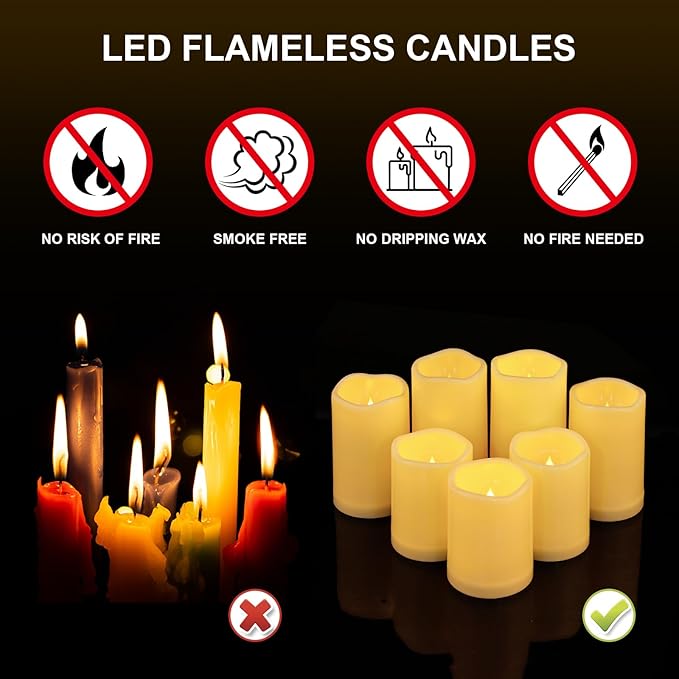 Aignis 7pcs Flameless LED Candles Battery Operated with Remote Timer, Outdoor Indoor Waterproof, Warm Glow for Cozy & Romantic Home/Wedding/Holiday Décor (D 3'' x H 4''/5''/6'')