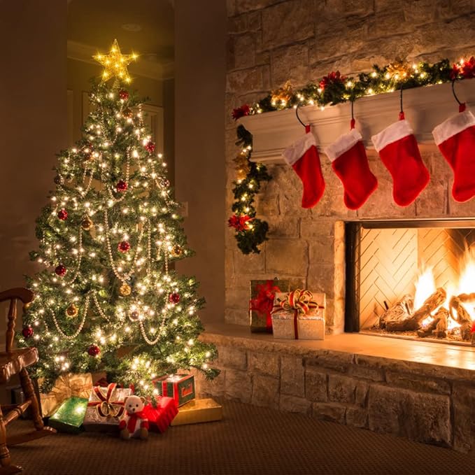 11.8 Inch LED Star Tree Topper - Gold Metal Ornament with 20 Lights for Christmas Tree Decoration