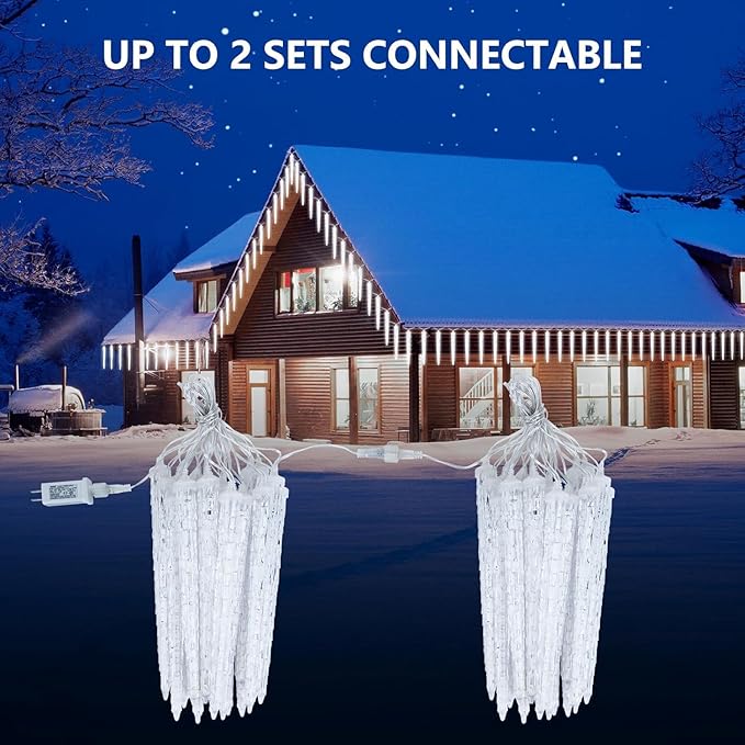 Brightown Christmas Meteor Shower Icicle Lights Outdoor, 2 Pack Total 40ft with 40 Large Tube 960 LED Dropping Effect, Waterproof Decorations for House Eave Roofline, Warm White