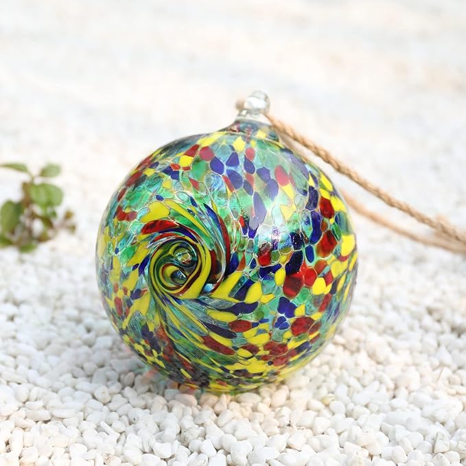 VCUTEKA Hanging Friendship Balls, Glass Ball Hand Made Witch Ball for Window Outdoor Garden Patio Décor, 6" Colorful Swirl