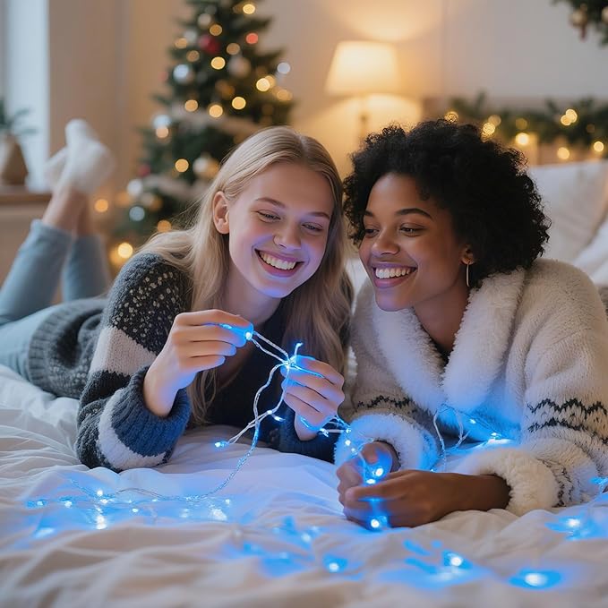 4 Pack 60LED Christmas Fairy Lights Battery Operated - 20FT Twinkle Lights with 2 Lighting Modes Indoor, Waterproof Led Fairy String Lights for Bedroom, Classroom, Dorm, DIY Decor, Blue & White