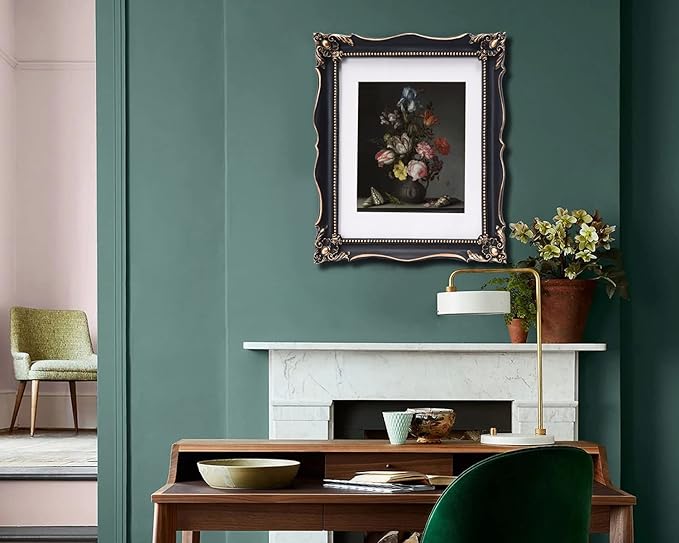 11x14 Vintage Picture Frame with Embossed Flower Design, Black Ornate Frame for 11x14 or 8x10 Pictures with White Mat, Home Decor (Black, 8x10)