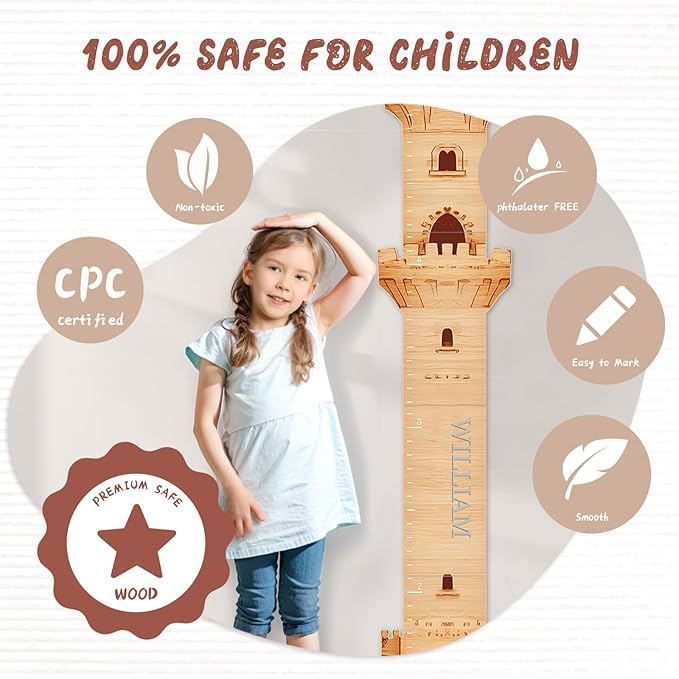 Personalized Name Growth Chart, Castle Height Chart, Customized Name Measuring Board for Kids Height, Kids Growth Measurement Decorative Wall Sticker, Nursery Growth Chart Ruler