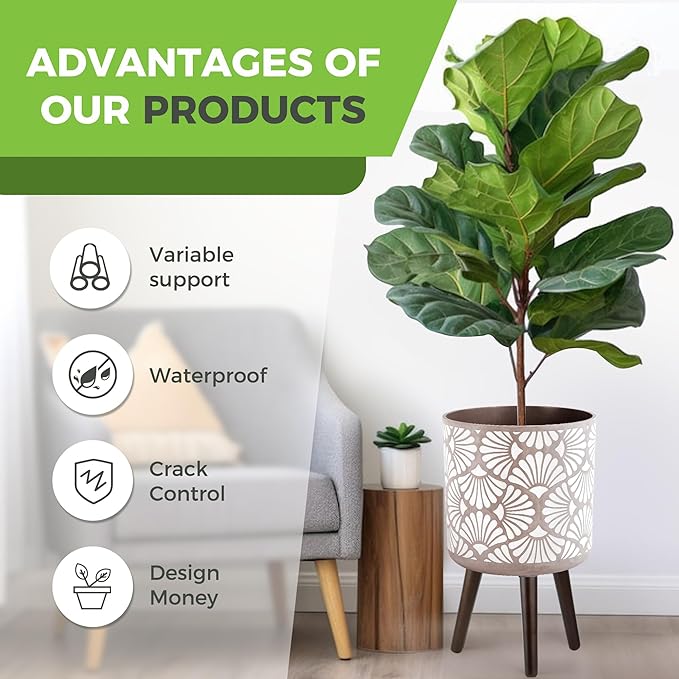 12 Inch Planter with Stand Mid-Century Tall Planter with Legs for Indoor Outdoor Plants