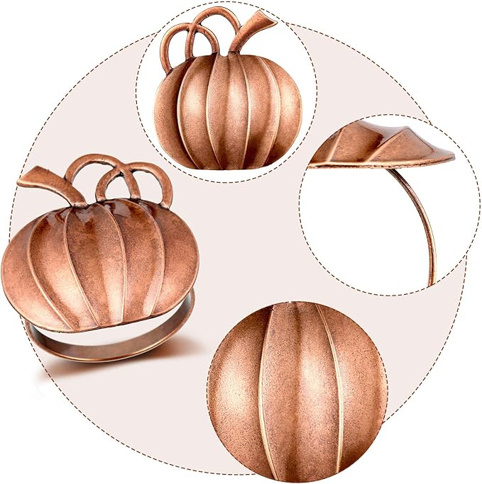 Patelai 12 Pieces Pumpkin Napkin Rings Fall Napkin Holders Thanksgiving Halloween Dinner Tables Rings for Thanksgiving Dinner Party Weddings Family Gatherings (Bronze)