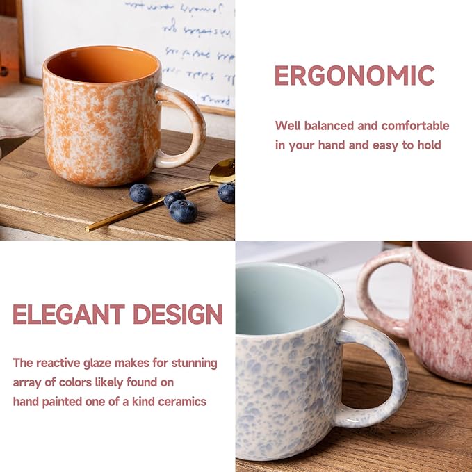 12 OZ Coffee Mugs Set of 6, Modern Coffee Mugs Set with handle for Tea/Latte/Cappuccino/Milk/Cocoa.