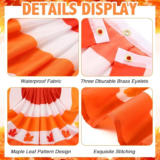3 Pcs Fall Bunting Outdoor Flag for Outside 3 x 1.5 ft Fall Banner Leaf Pattern Hanging Pleated Bunting Fan Flag Autumn Thanksgiving Outdoor Decorations for Holiday Party