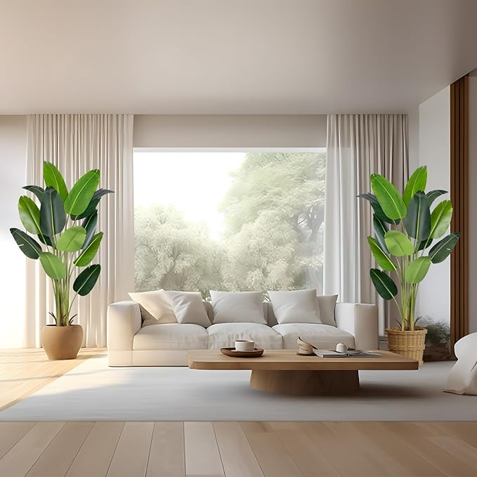 Artificial Bird of Paradise Plant 6Ft Fake Tropical Palm Tree with 13Trunks Faux Banana Leaf Trees in Pot for Home Indoor Outdoor Office Modern Decor Housewarming Gift(2Pcs)