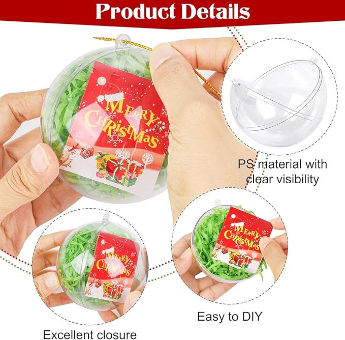 ANVAVO 50 Pieces 80mm Clear Plastic Fillable Ball Ornaments - DIY Craft Transparent Baubles for Christmas Tree Hanging - Shatterproof Decorations for New Years, Birthday, Wedding, Home Decor