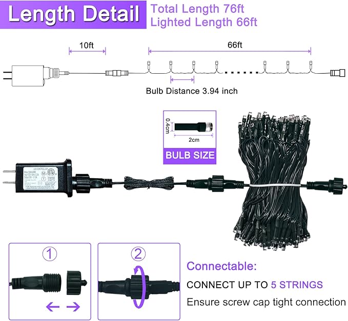 JMEXSUSS 200 LED Multicolor Christmas Lights Outdoor Waterproof, 66ft Expandable Green Wire, 8 Modes Timer Function, Ideal for Home Party Indoor Xmas Decorations