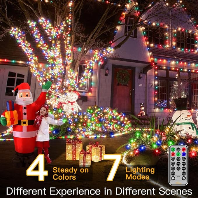 Ollny Christmas Lights, 210FT 640LED Christmas Tree Lights with 11 Modes Remote Control IP44 Waterproof, Warm White to Multicolored Outdoor Christmas Lights for Outside Indoor Patio Xmas Decorations