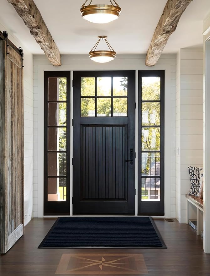 Yimobra Front Door Mat Outdoor Indoor Entrance, 100% Waterproof All-Season All Weather Doormat, Welcome Matt Outside Entry, Non Slip, Low Profile, Heavy Duty Patio Porch Floor Mats,47 x 32,Navy Blue