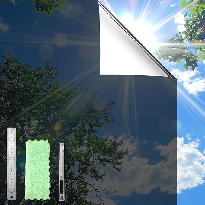 DUOFIRE One Way Window Film Privacy See Out Not in Heat Blocker Window Tint Reflective Mirror Windows Tinting Film for Home Static Cling Anti-UV Sun Blocking Windows Covering(Black, 17.4x157.4in)