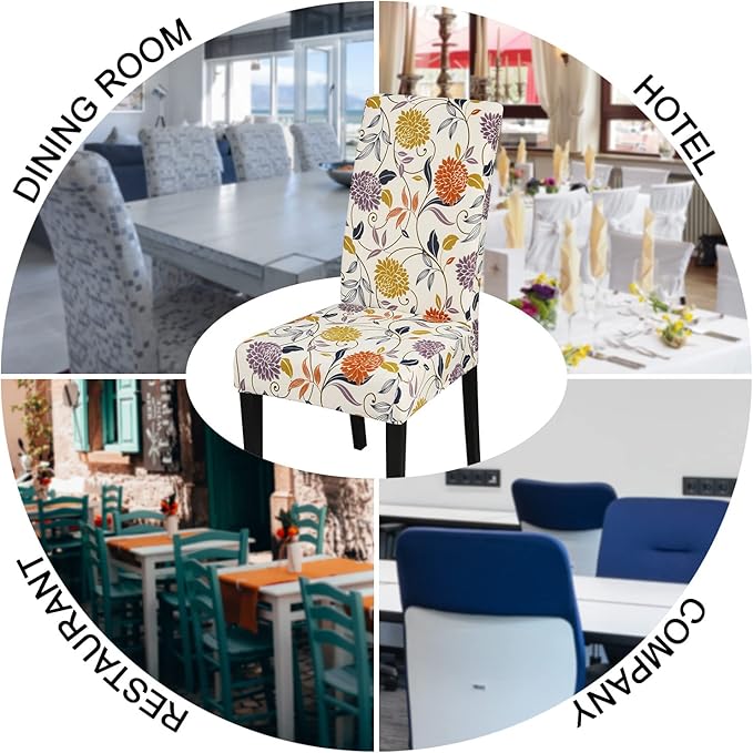 JQinHome Pattern Chair Covers for Dining Room Set of 6, High Stretch Removable Washable Parsons Chair Slipcover for Home Party Hotel Wedding Ceremony (Flower,6PCS)