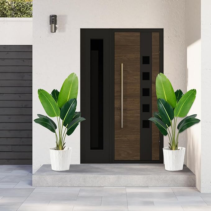 Artificial Bird of Paradise Plant 4Ft Fake Tropical Palm Tree with 8Trunks Faux Banana Leaf Trees in Pot for Home Indoor Outdoor Office Modern Decor Housewarming Gift(2Pcs)