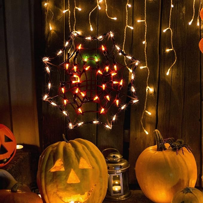 12.8" Lighted Cobweb Halloween Window Silhouette Decoration,Halloween Lighted Window Decoration,Hanging Light Up Holiday Ornament( Cobweb Light)