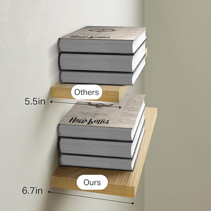 BAYKA Floating Shelves for Wall, Wall Mounted Rustic Wood Shelves for Bathroom, Bedroom, Living Room, Kitchen,Small Hanging Shelf for Books/Storage/Room Decor (Oak-Toned, Set of 3, 15.7in)